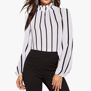 women’s black and white striped blouse